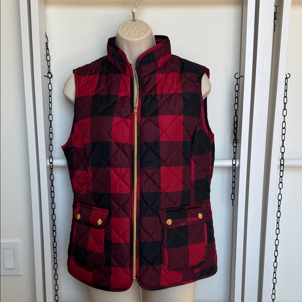 St. John's Bay Red and Black Plaid Vest